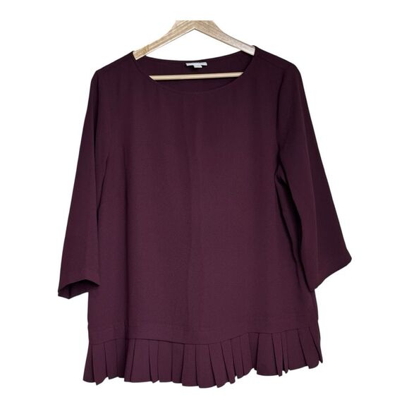 J Jill Burgundy pleated peplum top with 3/4 sleeves #peplumtop #burgundy‎ Medium - Picture 2 of 7